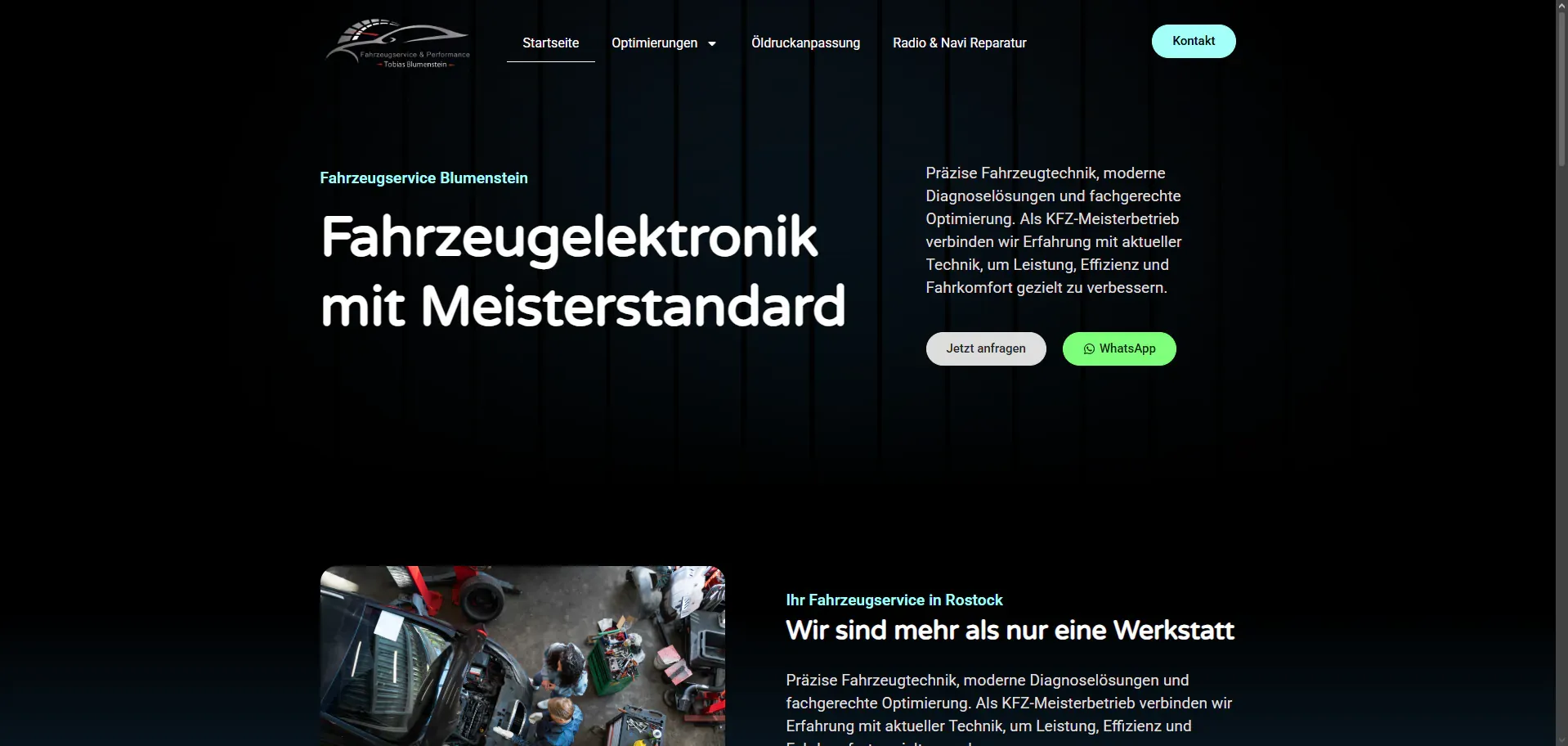 Startseite der Website von KFZ Blumenstein
