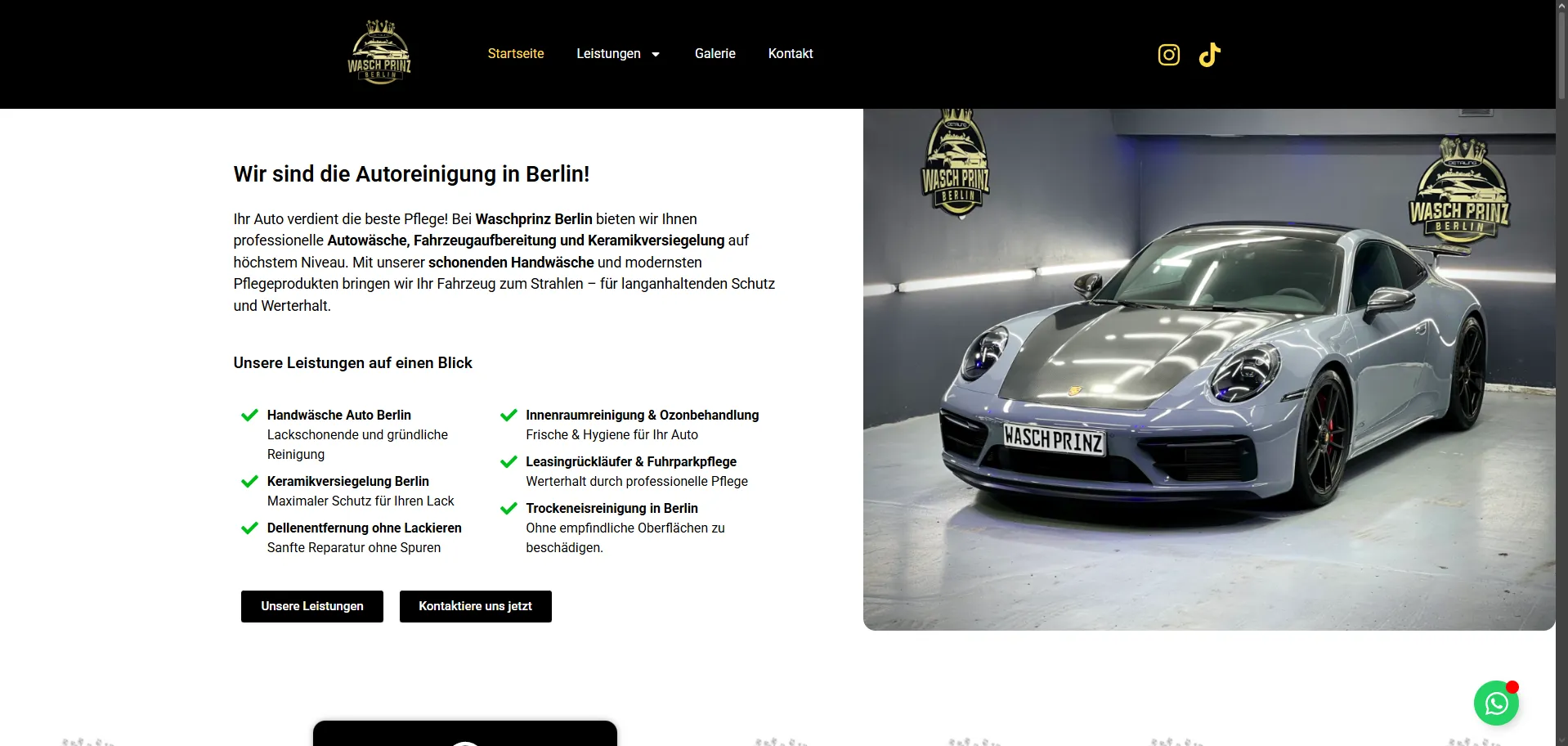 Startseite der Website von Waschprinz Berlin